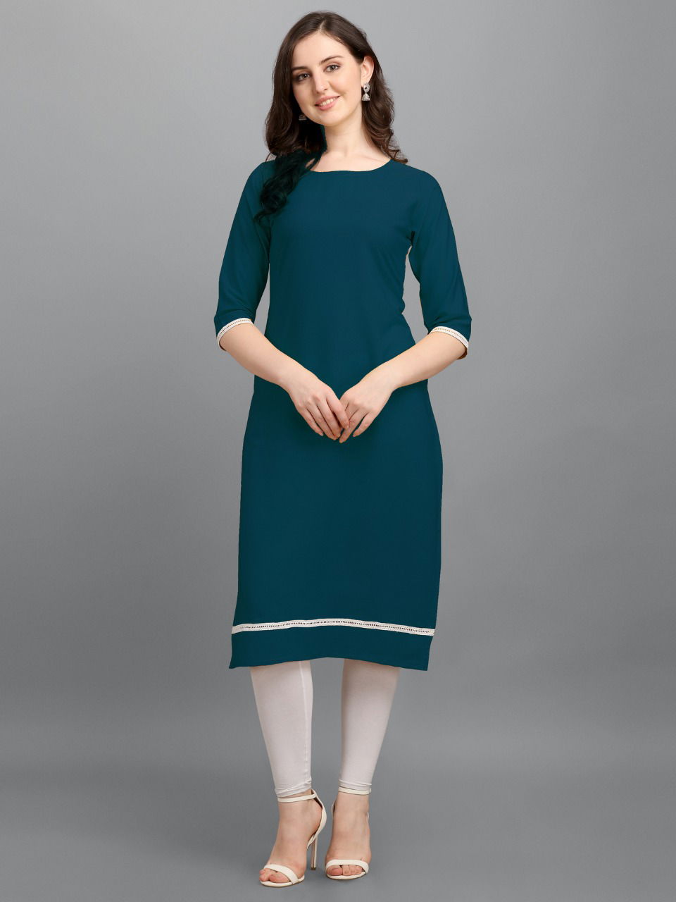 Zipio Lace Casual Daily Wear Malai Crepe Silk Palin Designer Kurti Collection